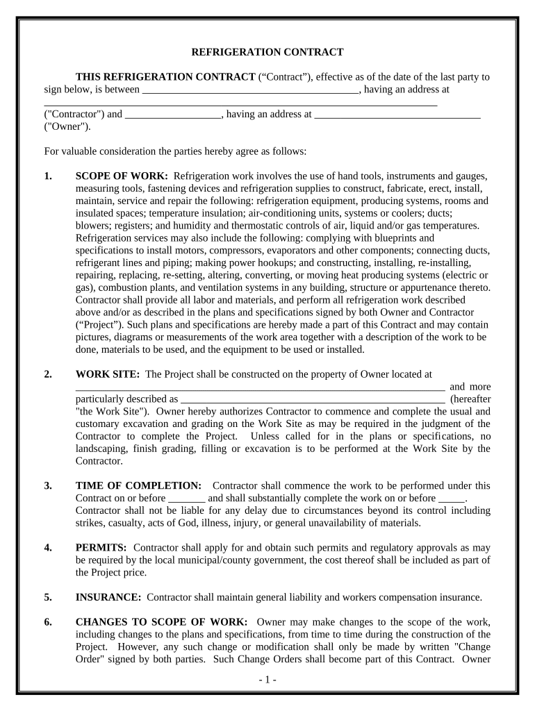 Refrigeration Contract for Contractor - Connecticut Preview on Page 1.