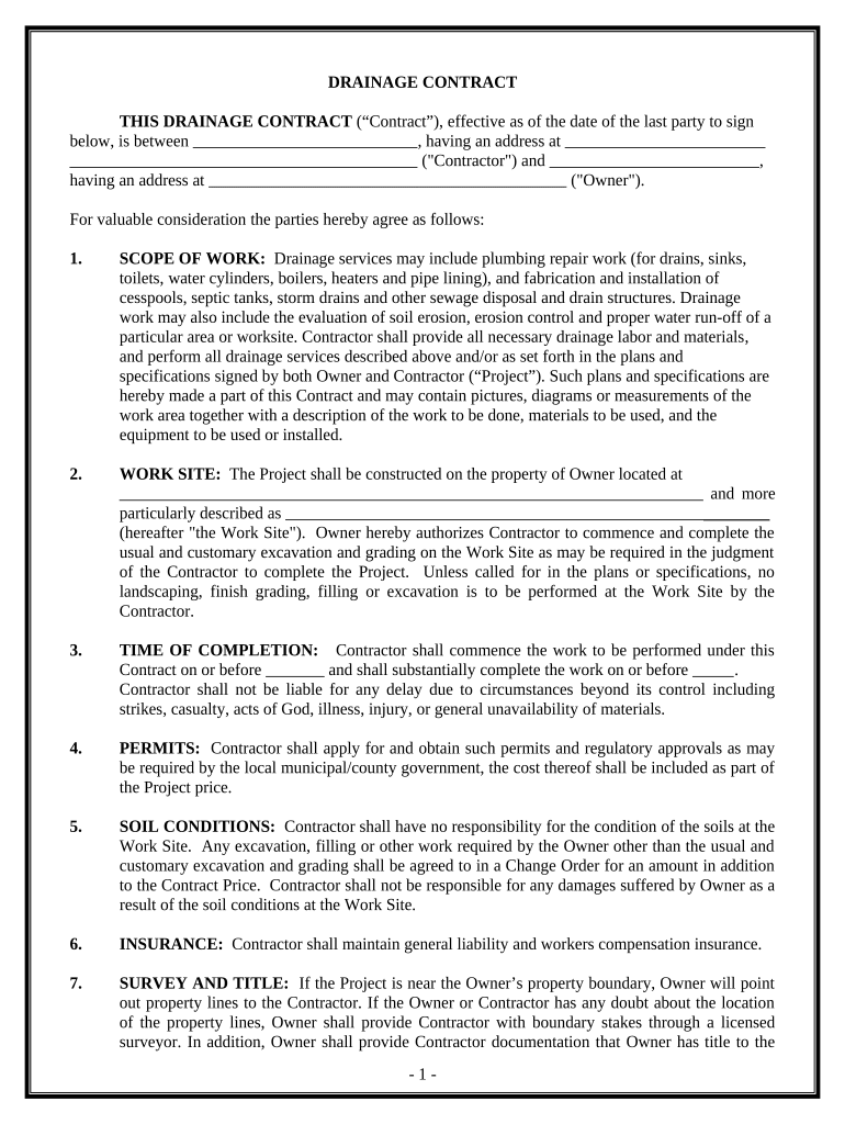 Drainage Contract for Contractor - Connecticut Preview on Page 1.