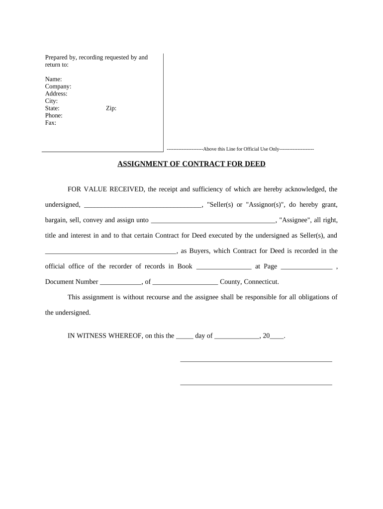 Assignment of Contract for Deed by Seller - Connecticut Preview on Page 1.