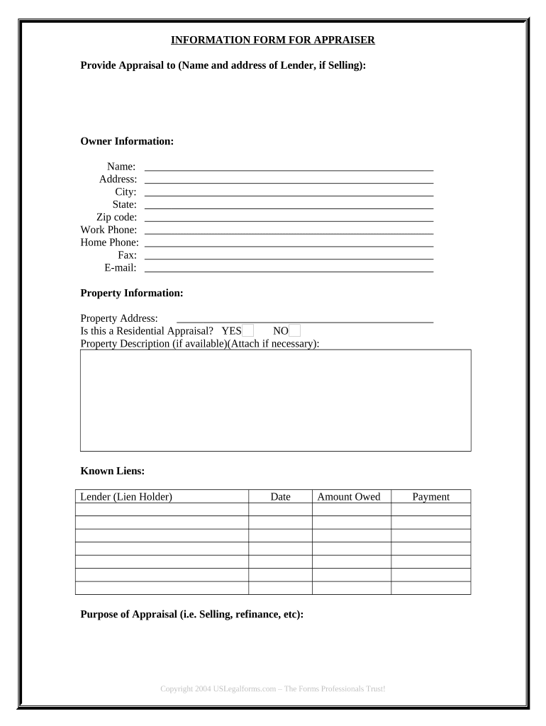 Seller&#039;s Information for Appraiser provided to Buyer - Connecticut Preview on Page 1