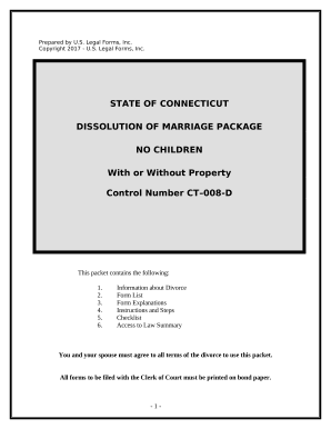 No-Fault Agreed Uncontested Divorce Package for Dissolution of Marriage for Persons with No Children with or without Property and Debts - Connecticut