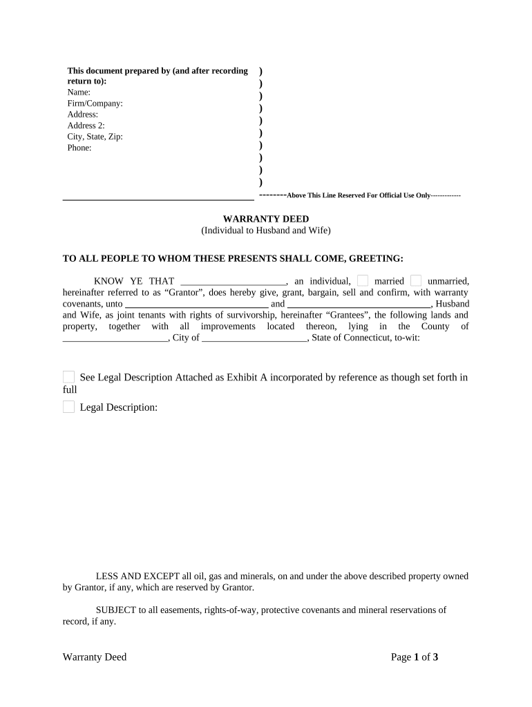 Warranty Deed from Individual to Husband and Wife - Connecticut Preview on Page 1