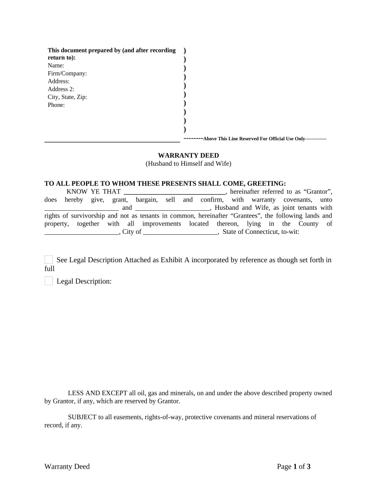 Warranty Deed from Husband to Himself and Wife - Connecticut Preview on Page 1