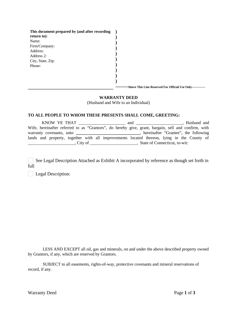 Warranty Deed from Husband and Wife to an Individual - Connecticut Preview on Page 1