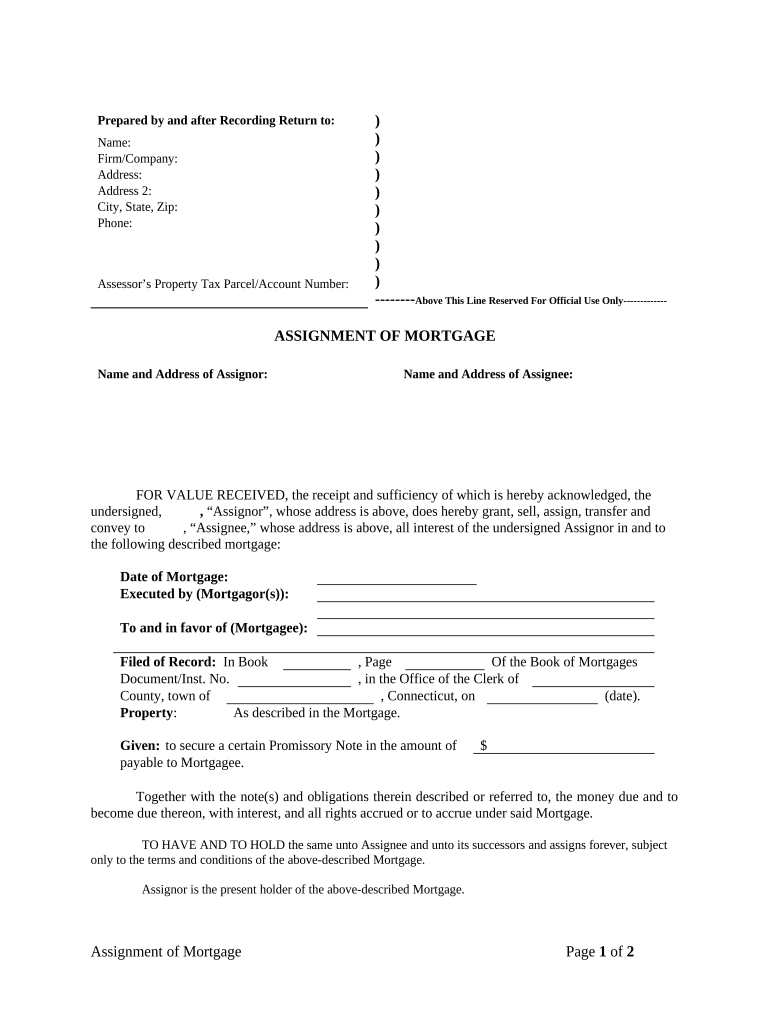 Assignment of Mortgage by Individual Mortgage Holder - Connecticut Preview on Page 1