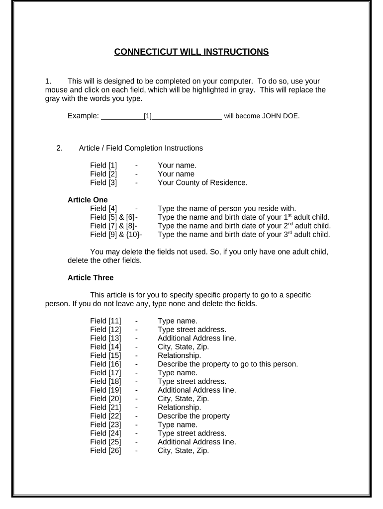 Mutual Wills Package of Last Wills and Testaments for Man and Woman living together not Married with Adult Children - Connecticut Preview on Page 1