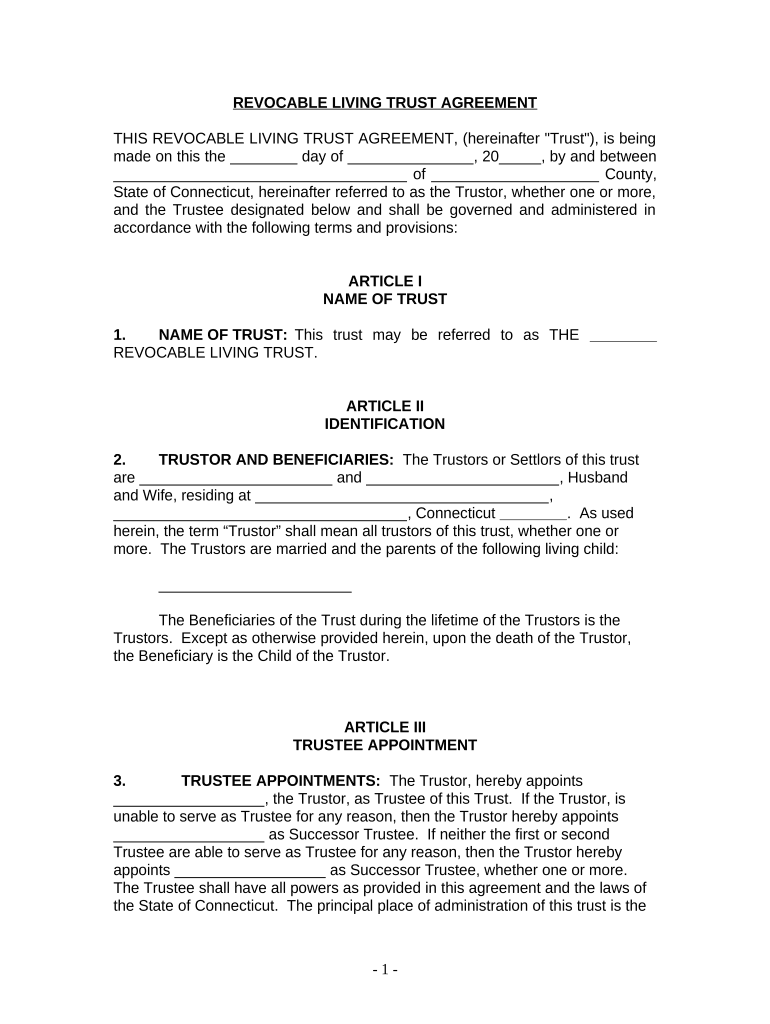 Living Trust for Husband and Wife with One Child - Connecticut Preview on Page 1