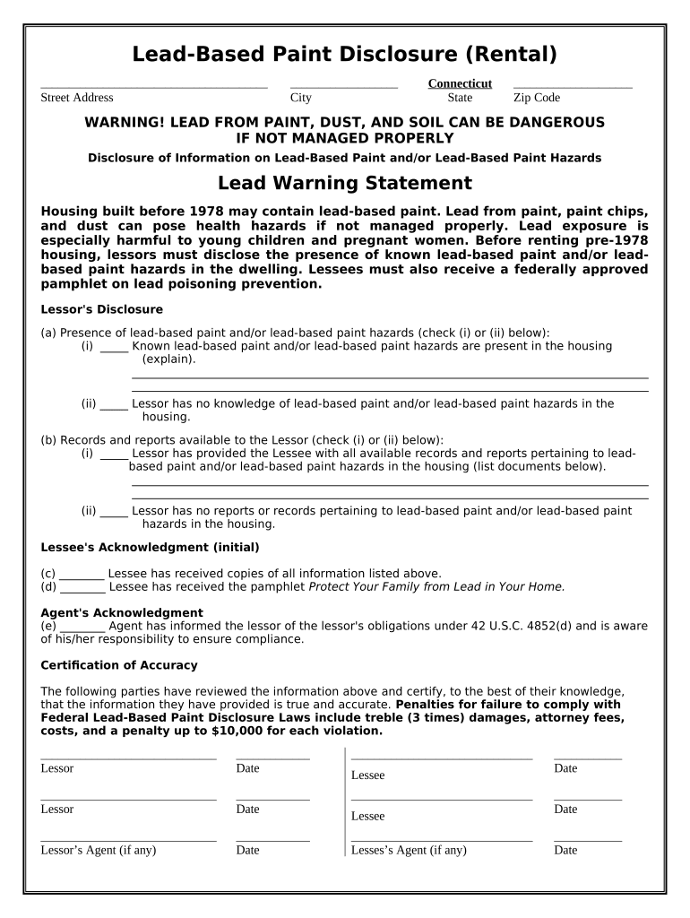 Lead Based Paint Disclosure for Rental Transaction - Connecticut Preview on Page 1