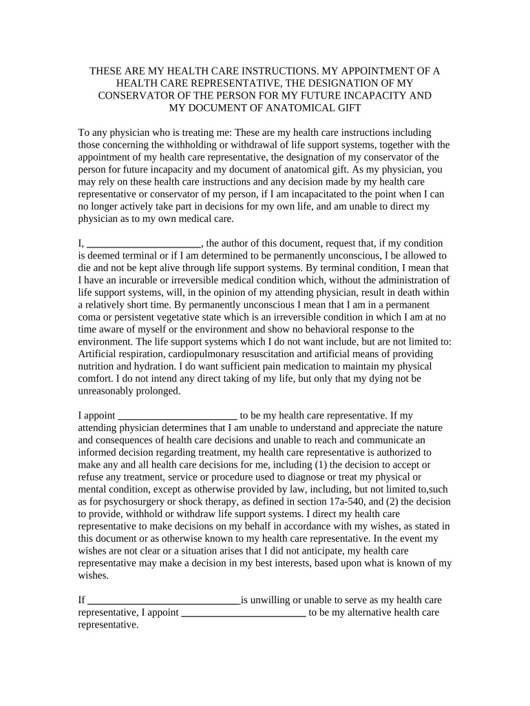 Statutory Durable Power of Attorney for Health Care - Appointment of Health Care Agent and Health Care Instructions - Connecticut Preview on Page 1