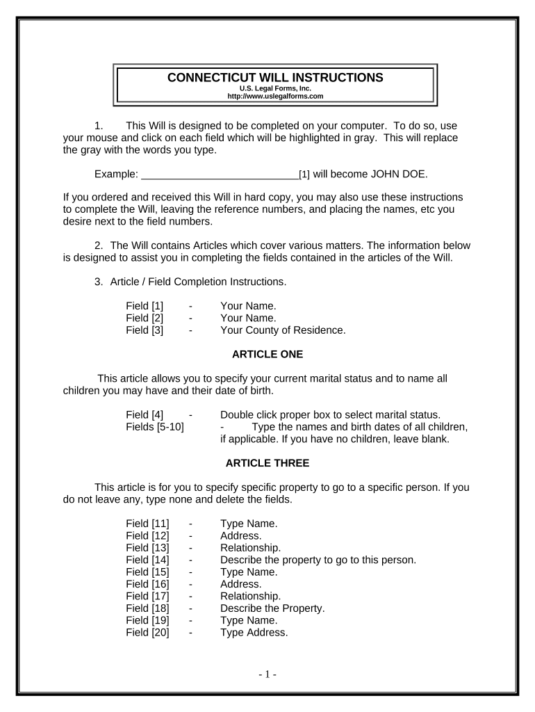 Last Will and Testament for other Persons - Connecticut Preview on Page 1