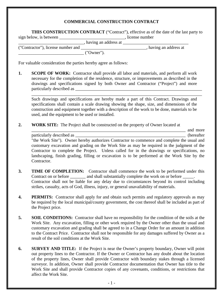 Commercial Contract for Contractor - District of Columbia Preview on Page 1