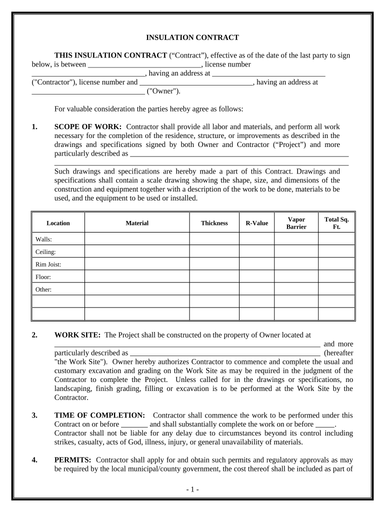 Insulation Contract for Contractor - District of Columbia Preview on Page 1.