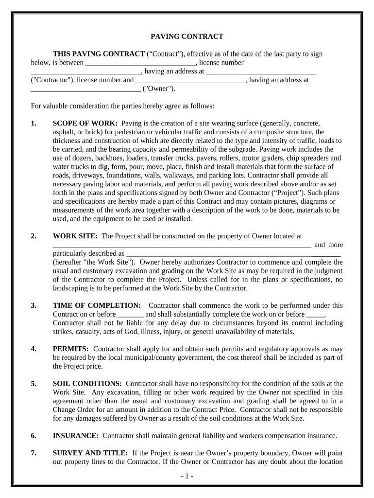 Paving Contract for Contractor - District of Columbia Preview on Page 1.