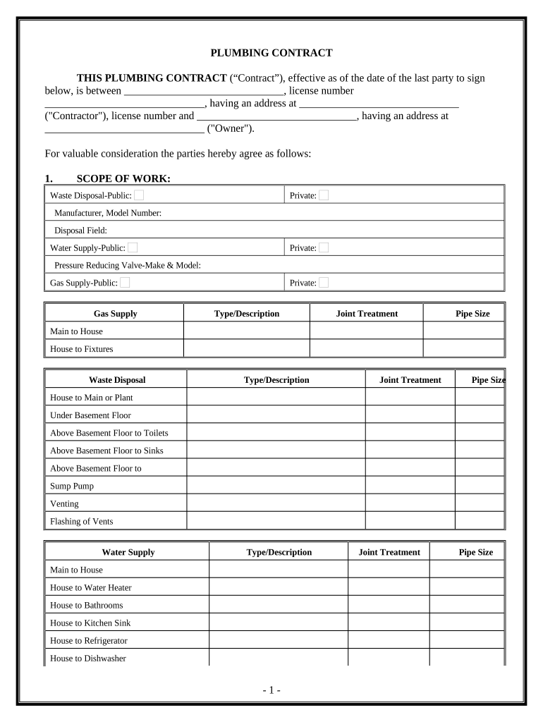 Plumbing Contract for Contractor - District of Columbia Preview on Page 1