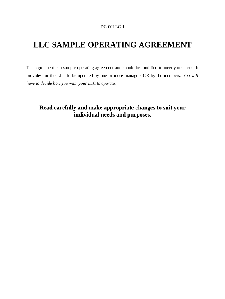 Limited Liability Company LLC Operating Agreement - District of Columbia Preview on Page 1