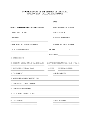 Questions for Oral Examination - District of Columbia
