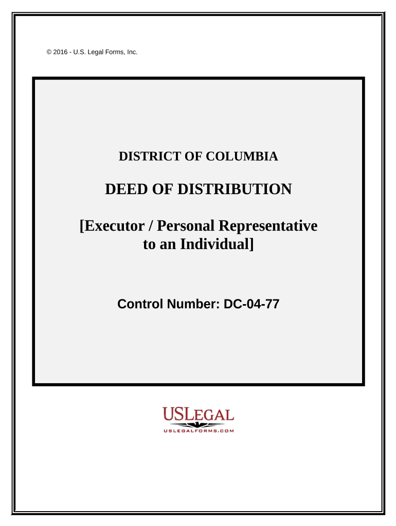 Deed of Distribution - Personal Representative to an Individual - District of Columbia Preview on Page 1