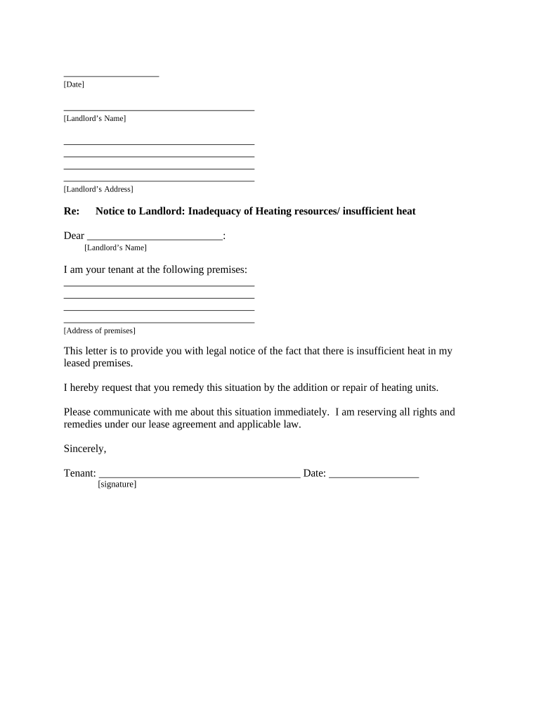 Letter from Tenant to Landlord about Inadequacy of heating resources insufficient heat - District of Columbia Preview on Page 1