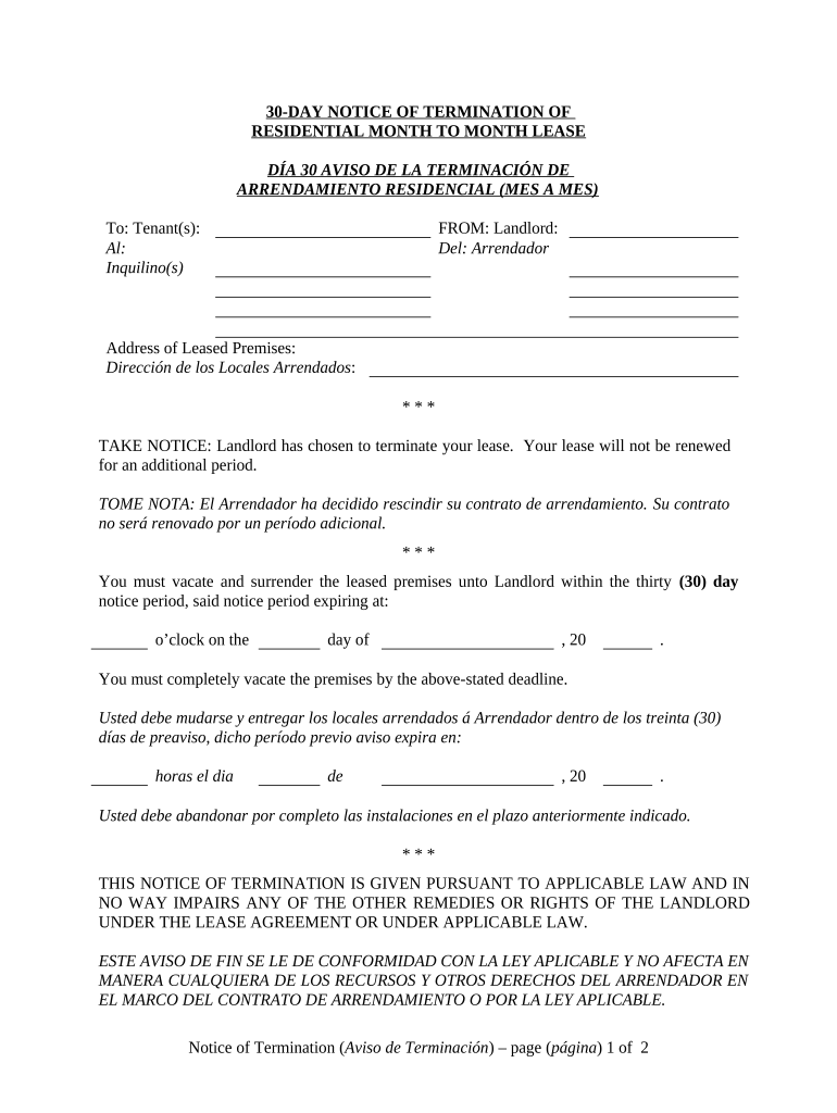 30 Day Notice to Terminate Month to Month Lease - Residential from Landlord to Tenant - District of Columbia Preview on Page 1.