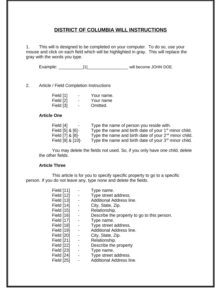 Mutual Wills or Last Will and Testaments for Unmarried Persons living together with Minor Children - District of Columbia Preview on Page 1.