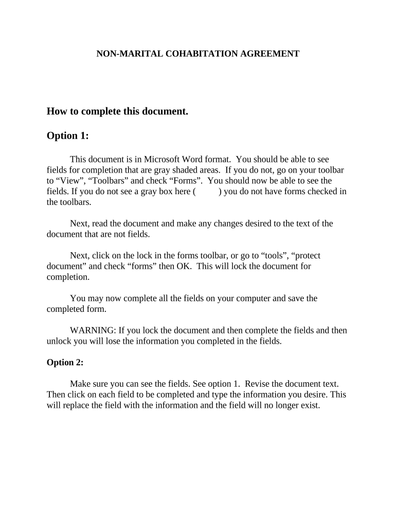 Non-Marital Cohabitation Living Together Agreement - District of Columbia Preview on Page 1.