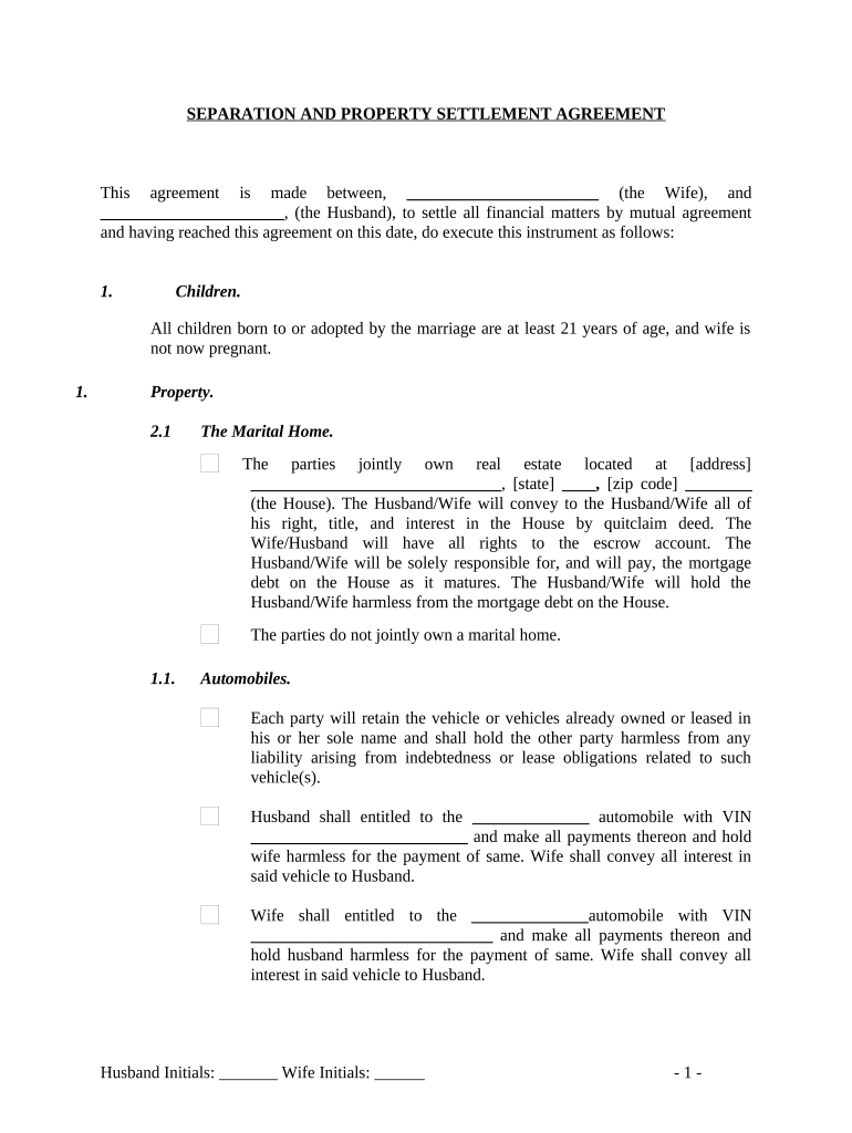 Marital Legal Separation and Property Settlement Agreement Adult Children - District of Columbia Preview on Page 1