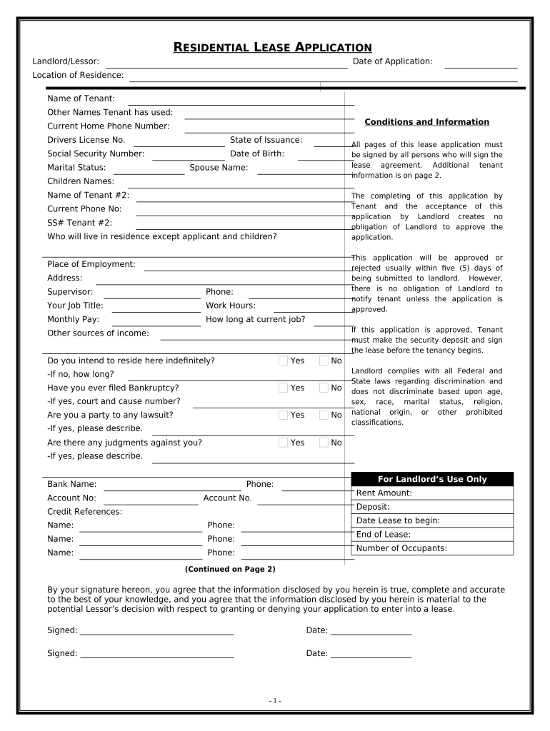 Residential Rental Lease Application - District of Columbia Preview on Page 1