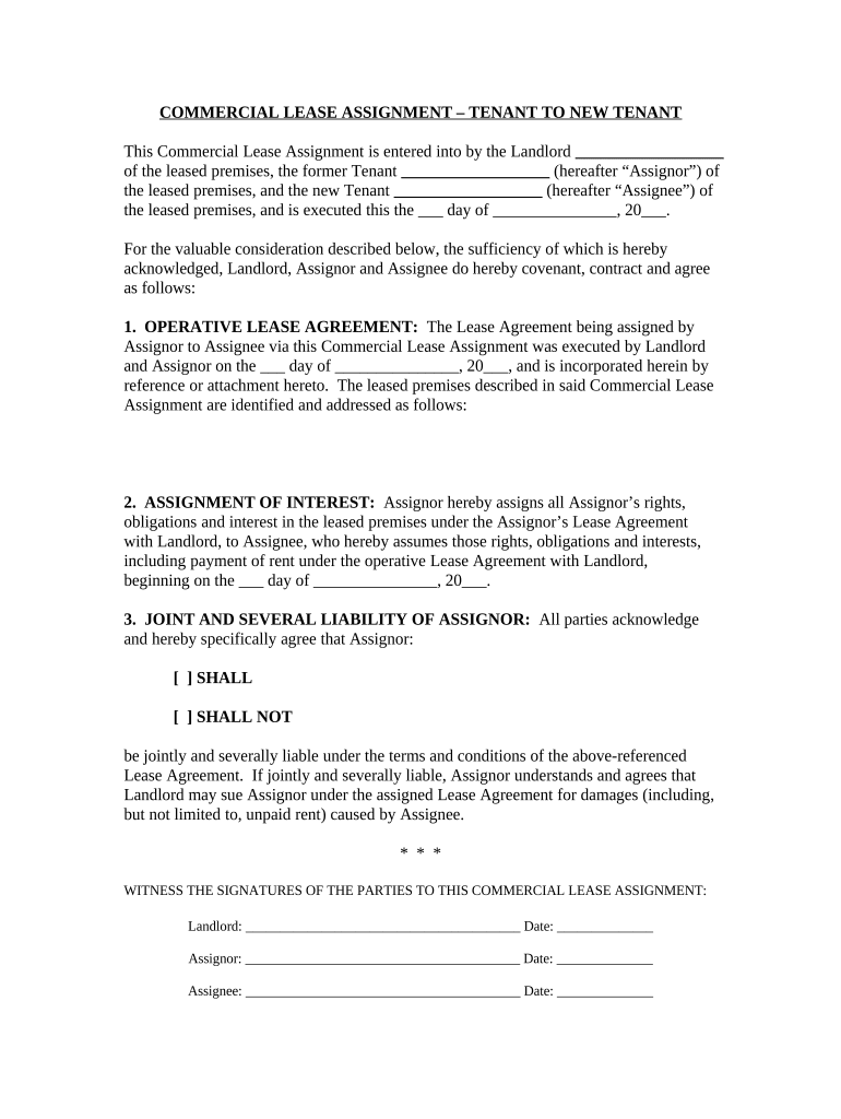 Commercial Lease Assignment from Tenant to New Tenant - District of Columbia Preview on Page 1.