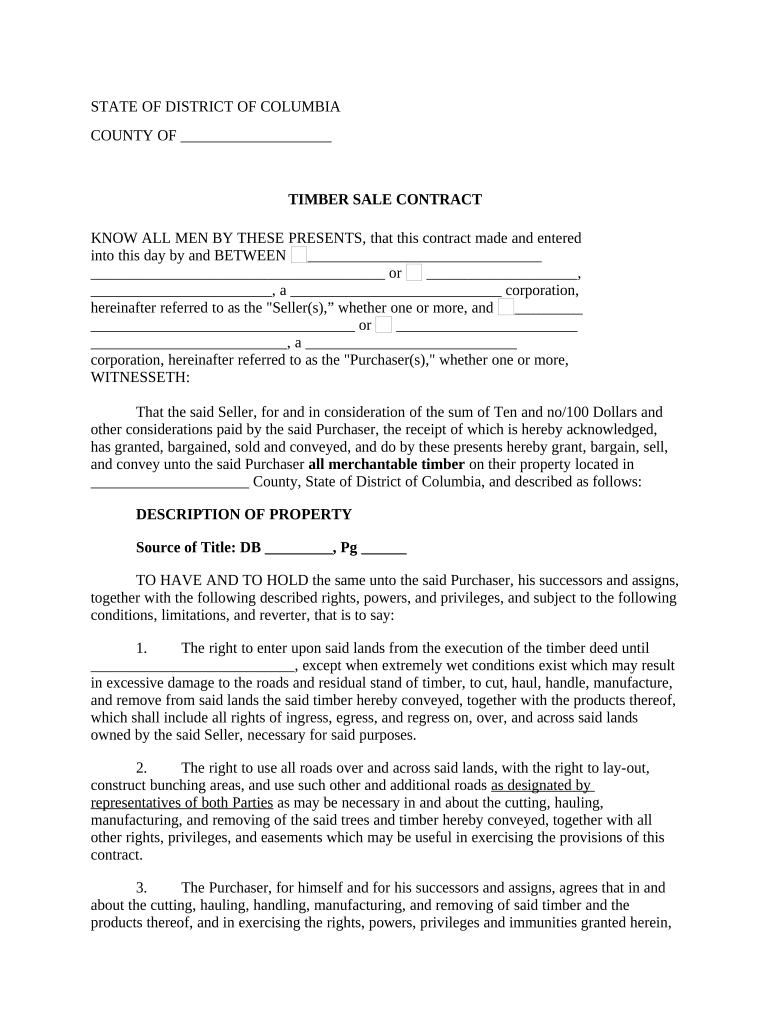 District of Columbia Timber Sale Contract - District of Columbia Preview on Page 1