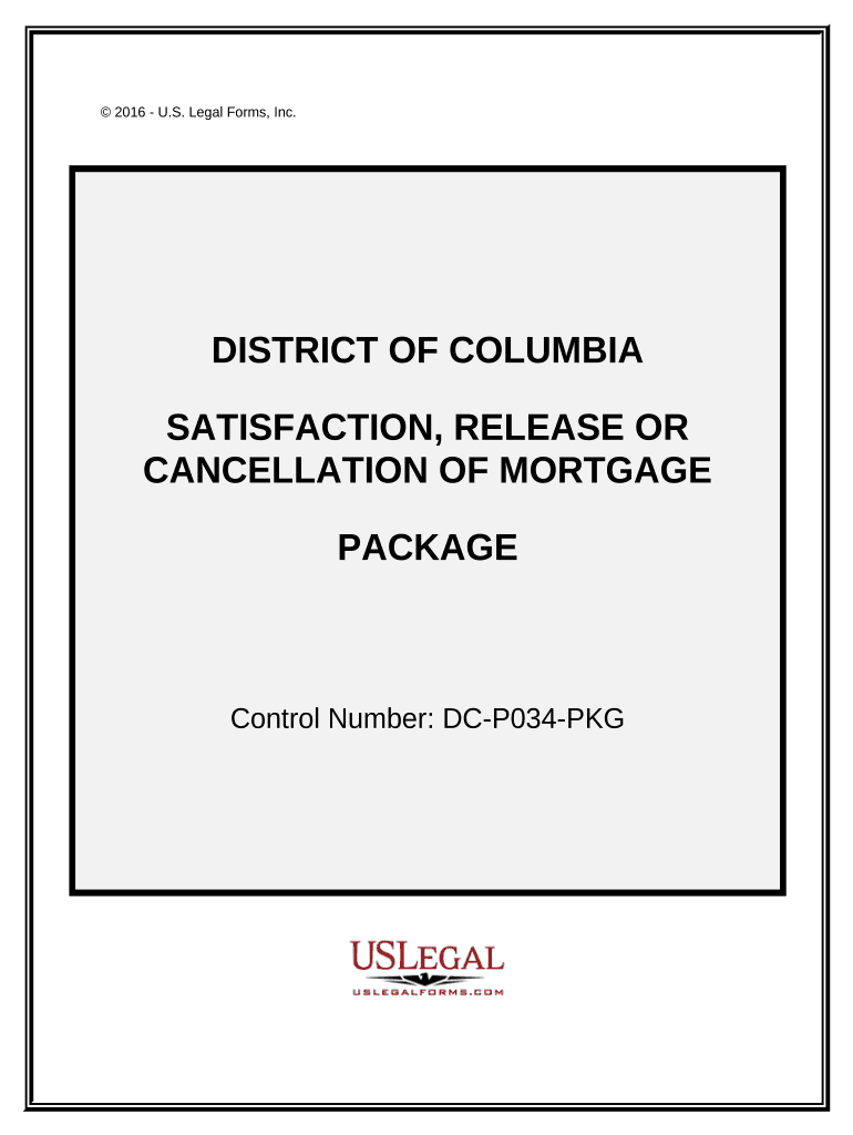 Satisfaction, Cancellation or Release of Mortgage Package - District of Columbia Preview on Page 1.