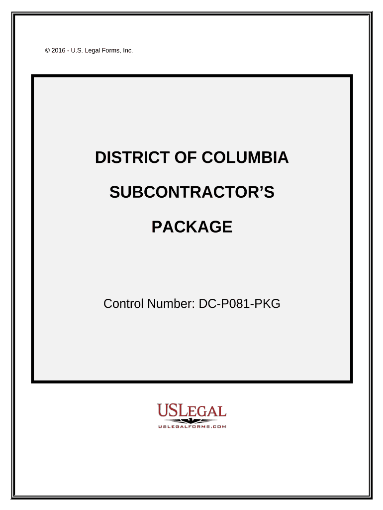 Subcontractors Package - District of Columbia Preview on Page 1.