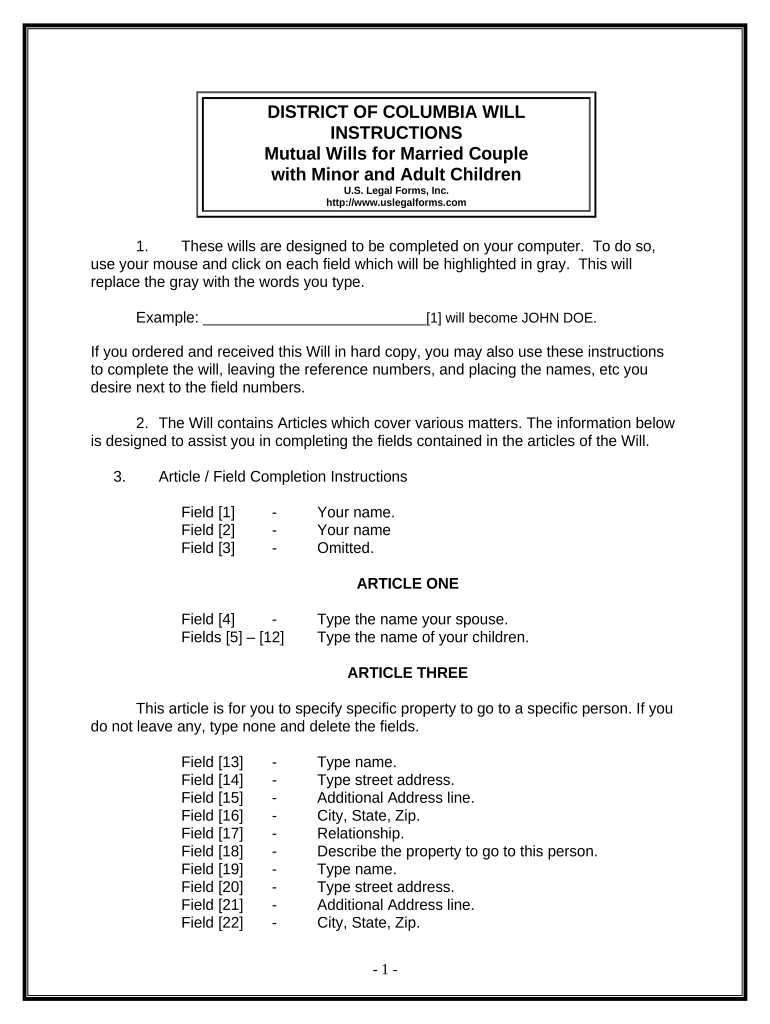 Mutual Wills Package with Last Wills and Testaments for Married Couple with Adult and Minor Children - District of Columbia Preview on Page 1