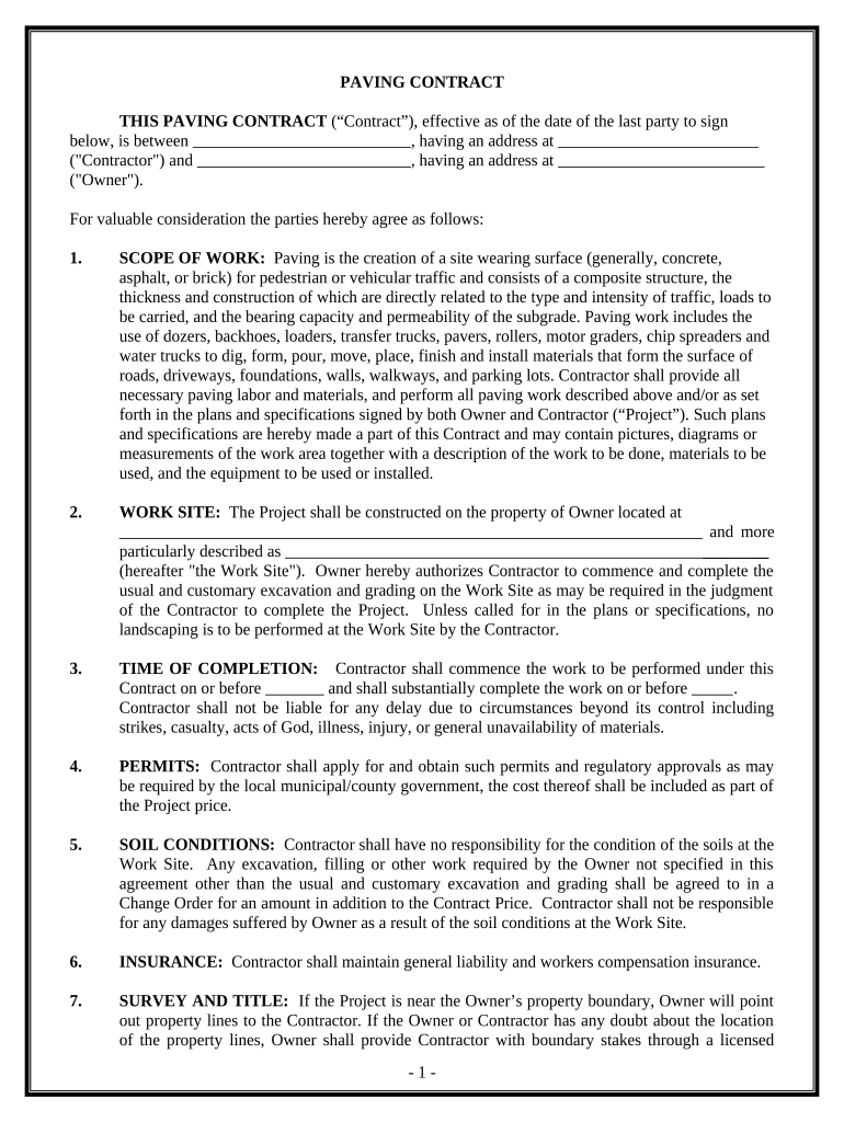 Paving Contract for Contractor - Delaware Preview on Page 1.