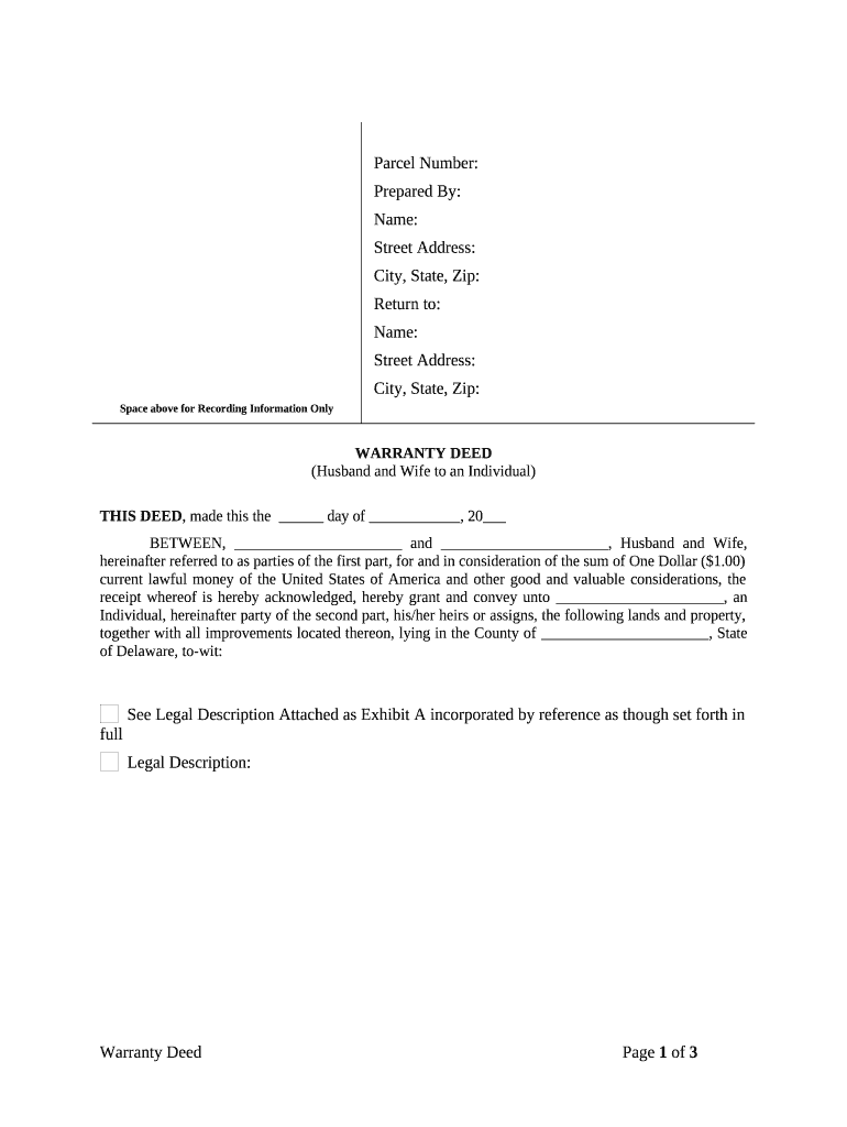 Warranty Deed from Husband and Wife to an Individual - Delaware Preview on Page 1