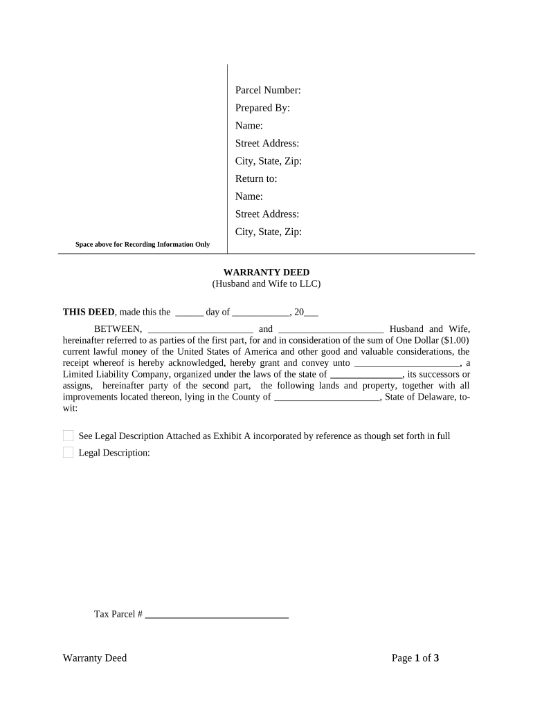 Warranty Deed from Husband and Wife to LLC - Delaware Preview on Page 1