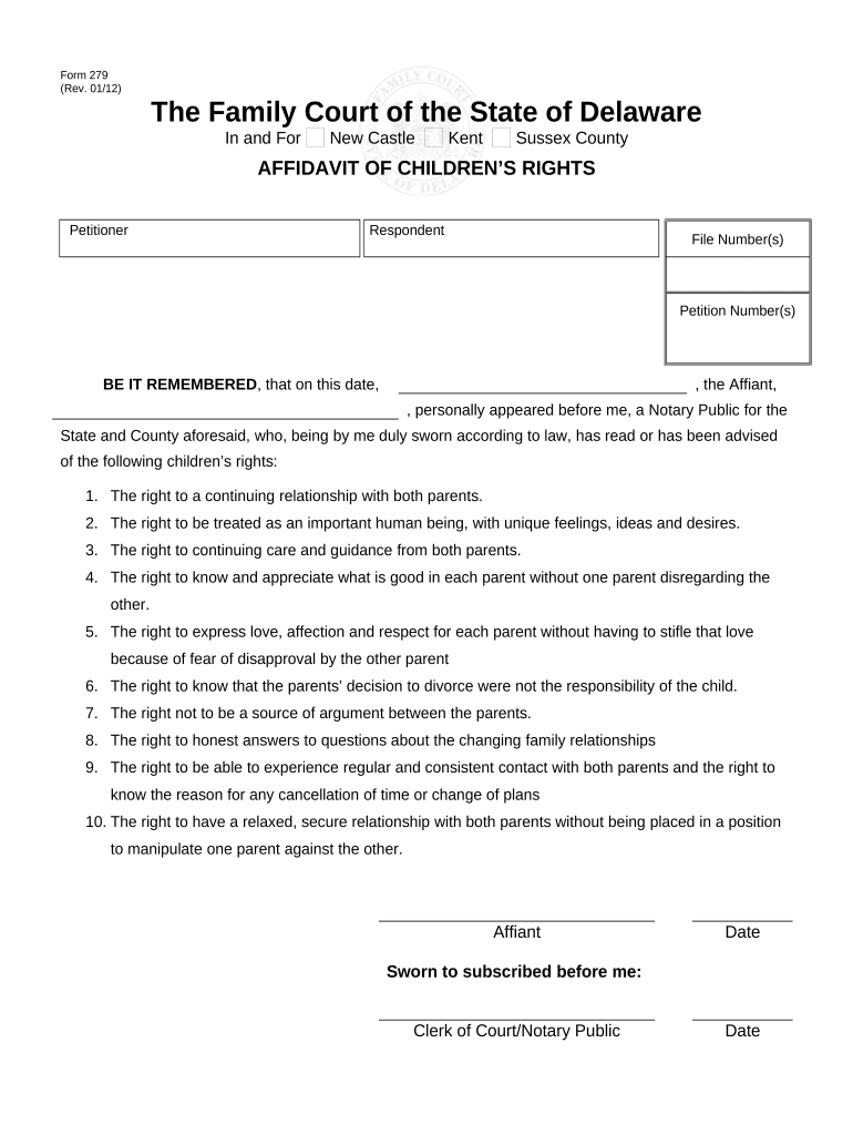 Affidavit for Children&#039;s Rights - Delaware Preview on Page 1.