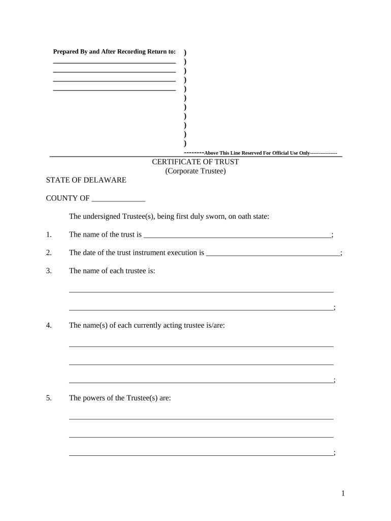 Delaware Certificate of Trust by Corporation - Delaware Preview on Page 1