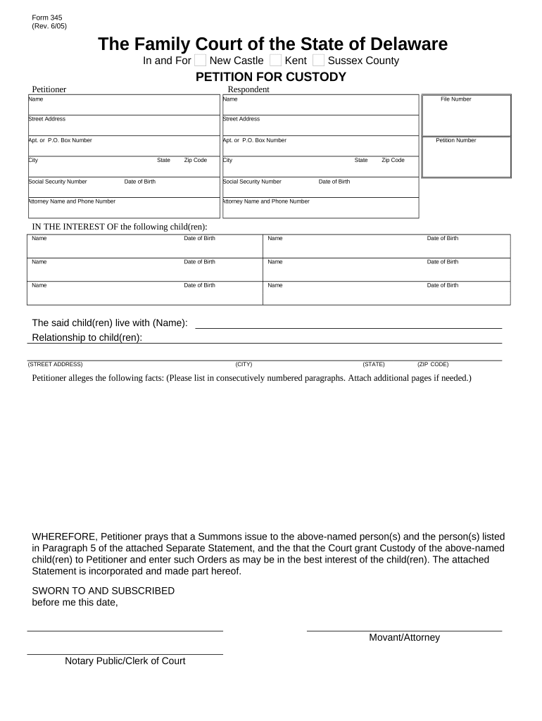 delaware custody forms Preview on Page 1