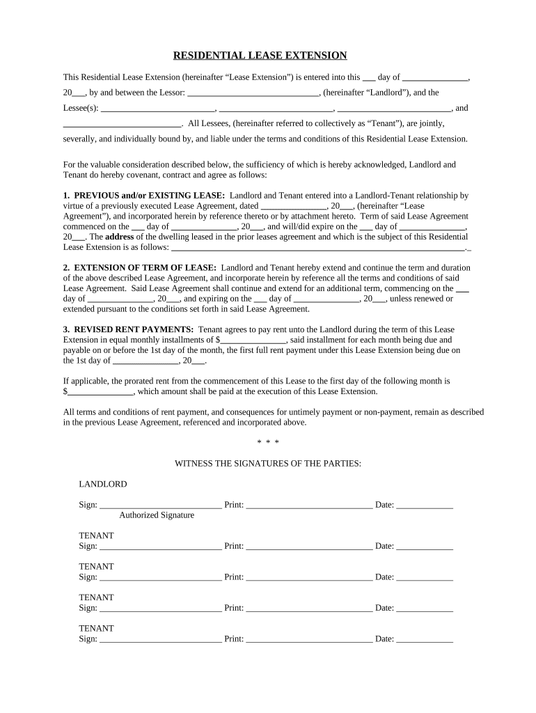 rental agreement extension form Preview on Page 1