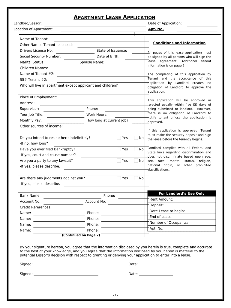 Apartment Lease Rental Application Questionnaire - Delaware Preview on Page 1.