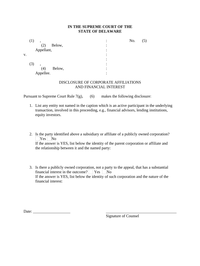 Disclosure of corporate affiliations and financial interest - Delaware Preview on Page 1