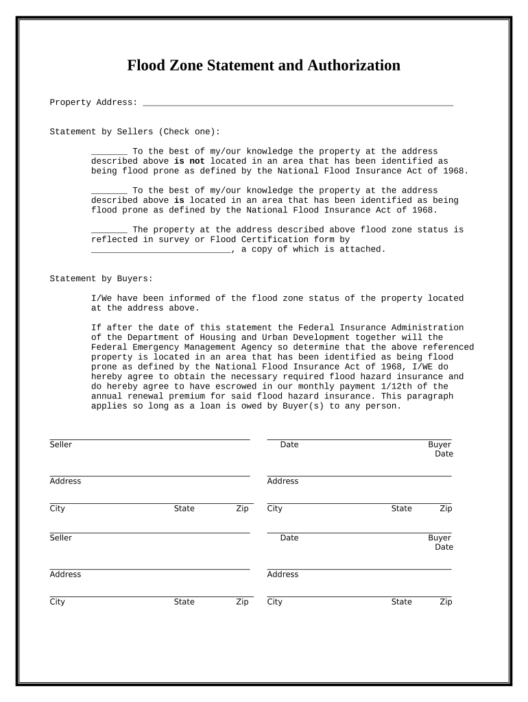 Flood Zone Statement and Authorization - Delaware Preview on Page 1.