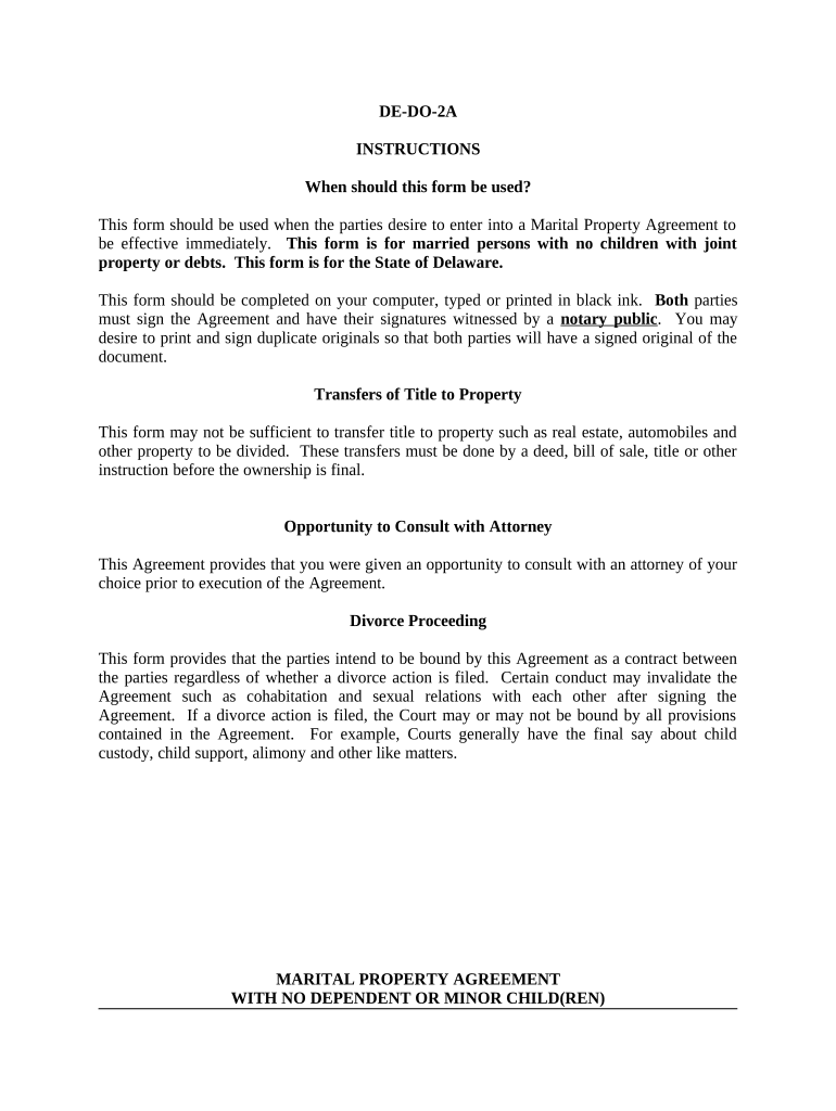 Marital Legal Separation and Property Settlement Agreement no Children parties may have Joint Property or Debts Effective Immediately - Delaware Preview on Page 1