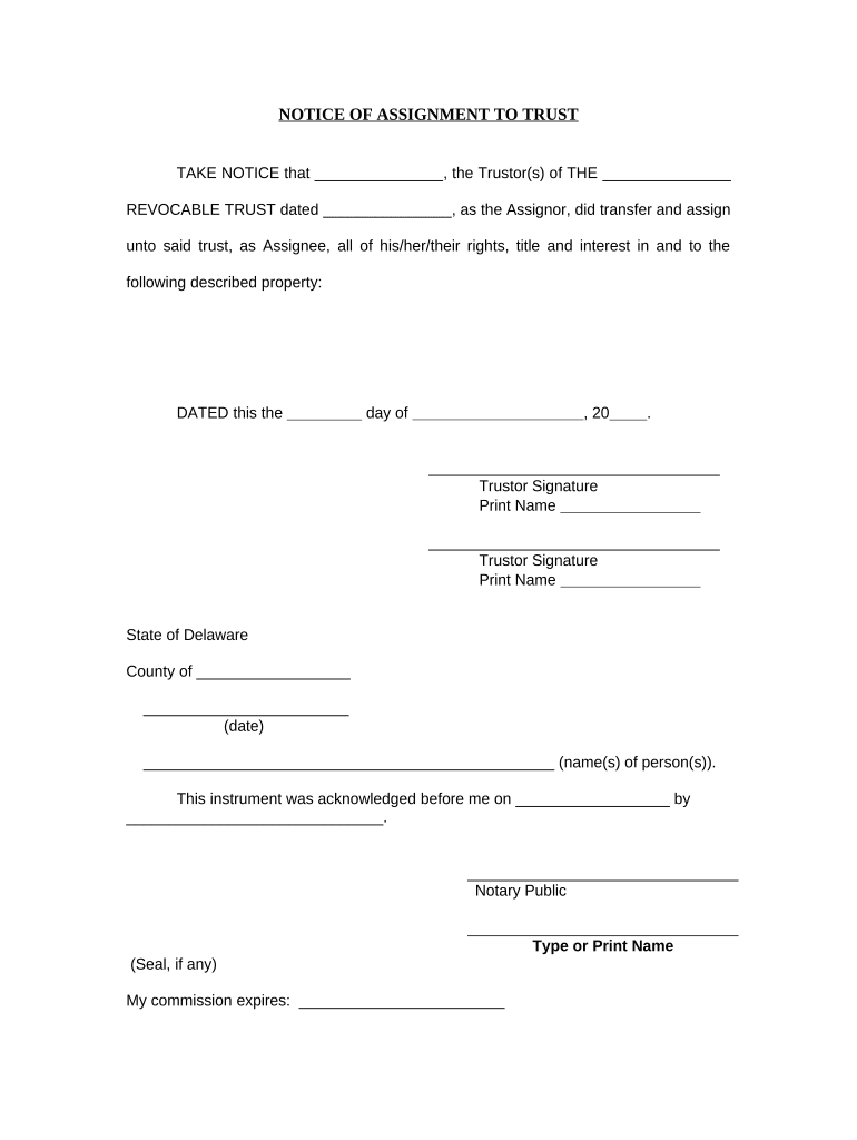 Notice of Assignment to Living Trust - Delaware Preview on Page 1