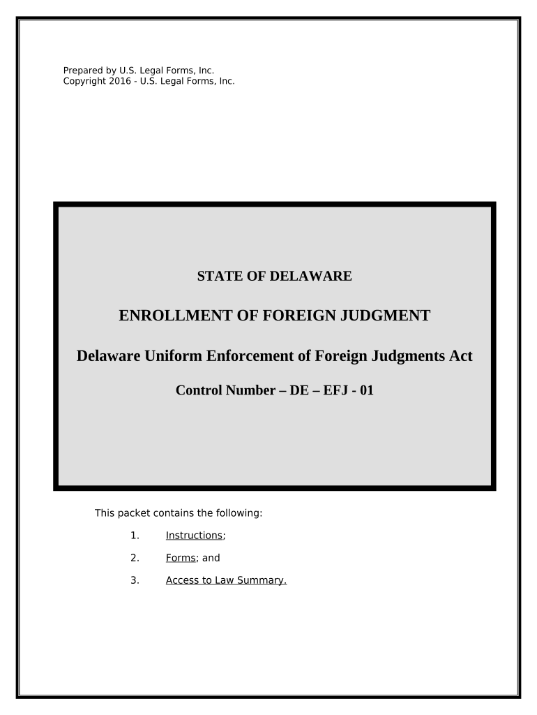 Delaware Foreign Judgment Enrollment - Delaware Preview on Page 1