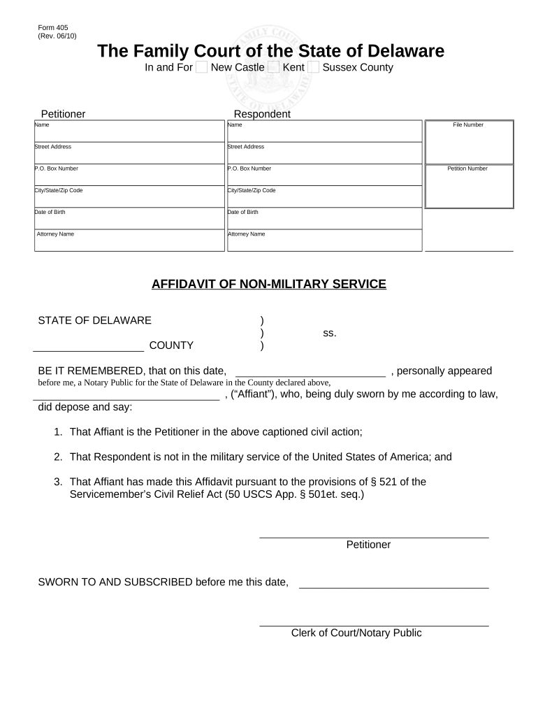 Affidavit of Non-Military Service - Delaware Preview on Page 1