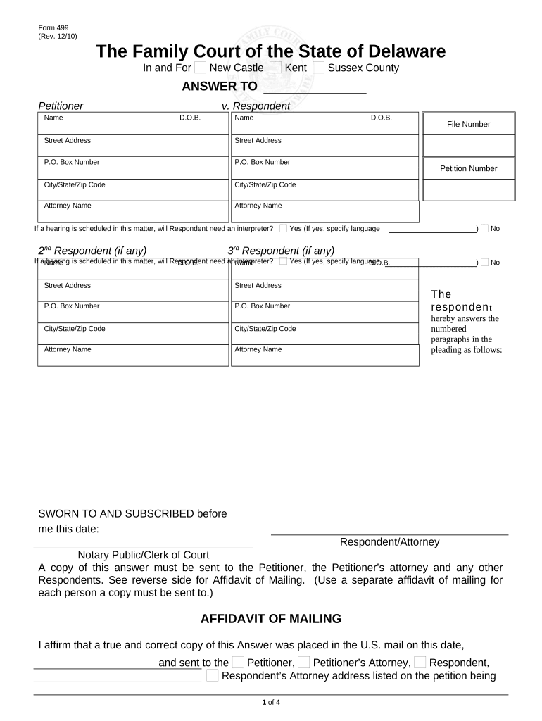 Respondent&#039;s Answer - Delaware Preview on Page 1