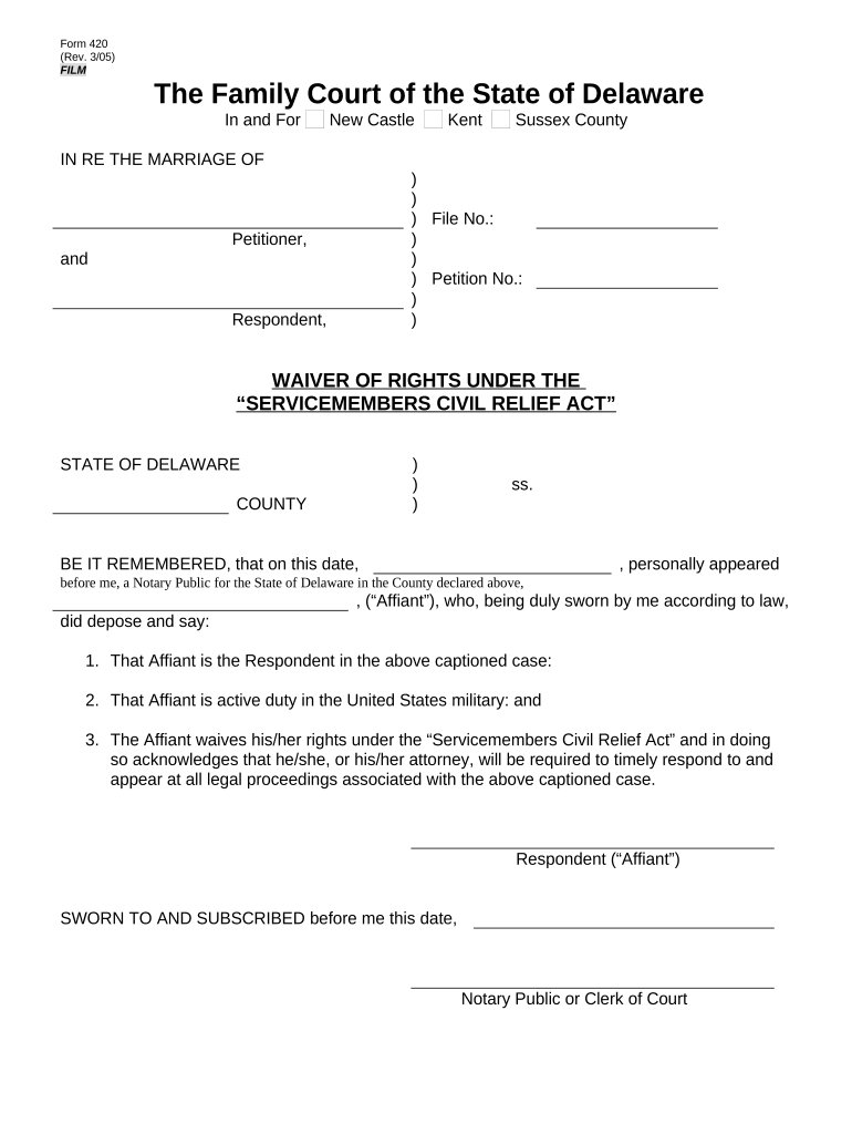 Waiver of Rights Under The &quot;Servicemembers Civil Relief Act&quot; - Delaware Preview on Page 1