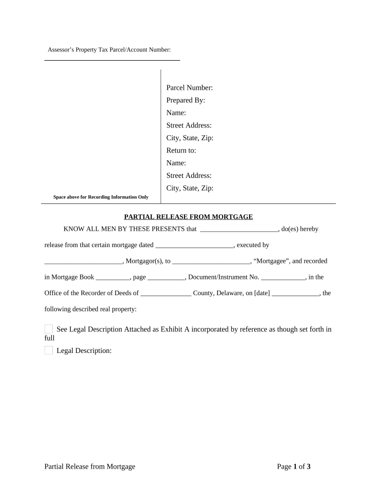 Partial Release of Property From Mortgage by Individual Holder - Delaware Preview on Page 1