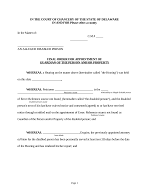 Final Order - Guardianship - Delaware